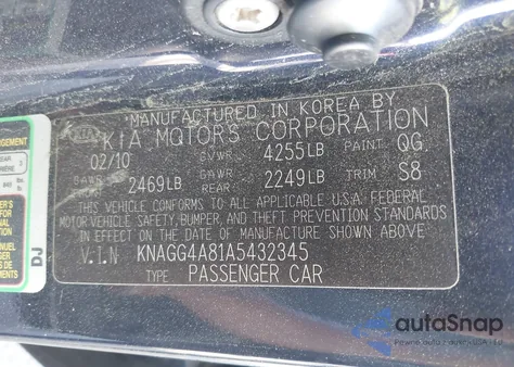 2010 Kia Optima Lx from USA, damaged, VIN KNAGG4A81A5432345